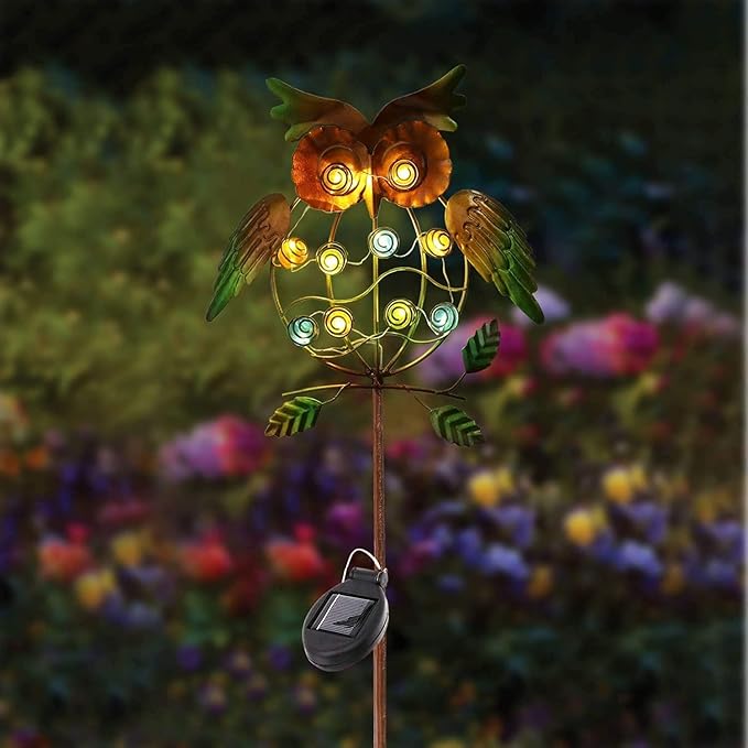TAKE ME Garden Solar Lights Outdoor,Solar Powered Stake Lights Great Gifts- Metal OWL LED Decorative Garden Lights for Walkway,Pathway,Yard,Lawn (Green)