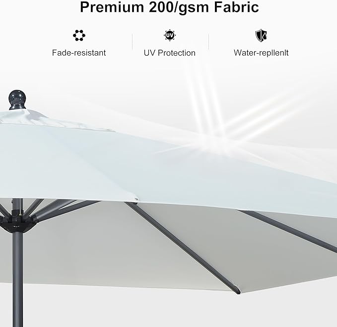 PURPLE LEAF 6.5' x 6.5' Square Patio Market Umbrella with Base Outdoor Table Umbrellas Aluminum Frame Sun Shade with 8 Sturdy Ribs Tilt for Garden Deck Lawn Pool White