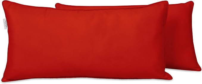 Indoor/Outdoor Polyester Fabric Lumbar Pillow Cover, All-Weather Waterproof Rectangular Cushion Case for Patio Furniture, 12 x 18 Set of 2 -Red