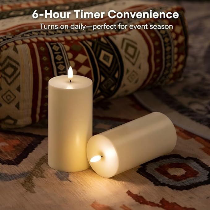 Waterproof Flameless Pillar Candles with Timer, 2 PACK 3"x6" Flickering LED Candles, Battery Operated Electric Candles Candles for Table Decor, Wedding Candles for Reception Centerpieces Decoration
