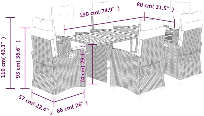 Backyard Furniture Patio Conversation Sets Outdoor Seating 7 Piece Patio Dining Set with Cushions Gray Poly Rattan Suitable for Gardens, Balconies, Decks