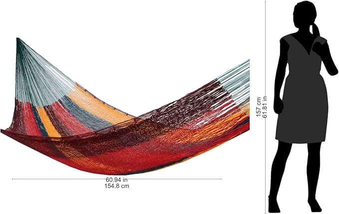 NOVICA Red Yellow Brown Striped Hand Woven Cotton Mayan 1 Person Rope Hammock, 'Red Wine Sunset' (Single)