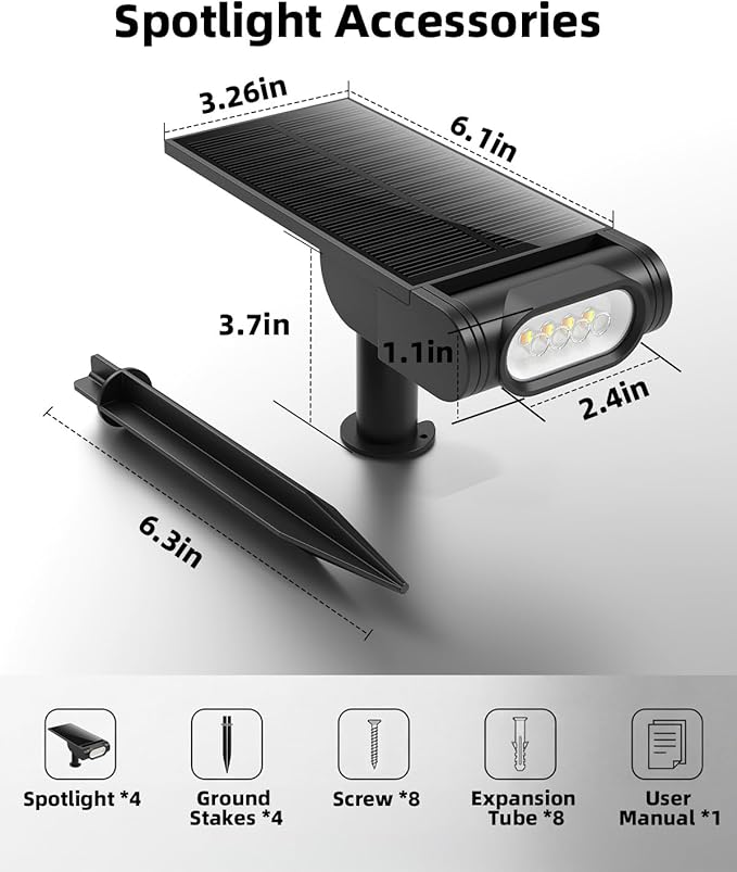 EZVALO Solar Spot Lights Outdoor IP67 Waterproof, Adjustable Solar Landscape Lights, 3 Lighting Modes Solar Spotlights for Outside Yard Garden Plant Trees Pathway Flag (Cool White-4Pack)
