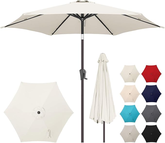 10FT Patio Umbrella Outdoor - Table Umbrella with 6 Sturdy Ribs, Market Umbrella with Push Button Tilt, UV Protection for Pool, Porch, Garden, Deck, Backyard (Ivory)