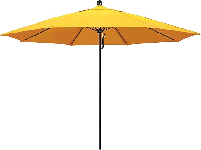 California Umbrella 11Ft Commercial Grade Market Umbrella, Pulley Lift, Aluminum/Fiberglass, 2mm pole wall, Bronze Frame, Solution Dyed Lemon Fabric