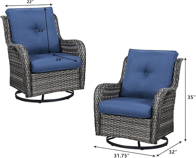 HUMMUH 6 Piece Patio Furniture Set PE Wicker Rattan 3-Seat Outdoor Sectional Sofa with Love Seats,Patio Swivel Chairs,Ottomans Conversation Sets for Garden, Poolside, Backyard