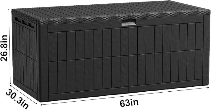 100 Gallon Outdoor Storage Box, Water proof Resins Deck Box with Lockable Lid, U V Resistants for Patio Furniture Garden Tools Pool Supplies 160x77x68cm / 63.0x30.3x26.8in