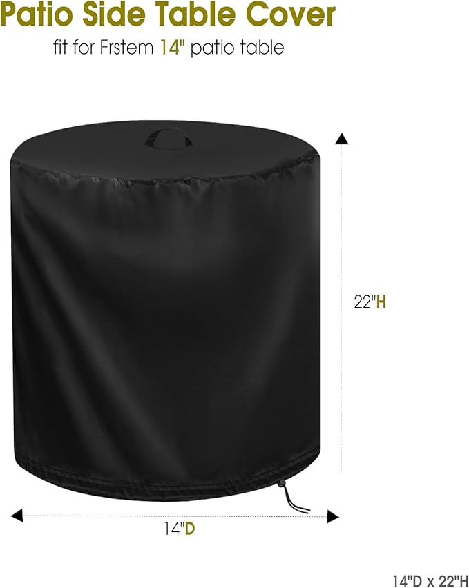 Patio Table Cover for Frstem 14" Patio Table, Waterproof Outdoor Side Table Small Porch Table Cover Round End Table Cover- 14"D x 22"H, Black