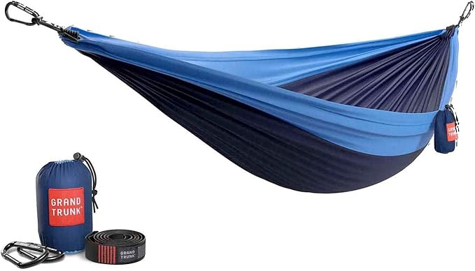 Grand Trunk Double Deluxe Hammock | Ultra-Strong & Lightweight | 11 ft Hammock with Ripstop Nylon | 500 lb Capacity | Fast-Drying & Weather-Resistant | Navy/Light Blue