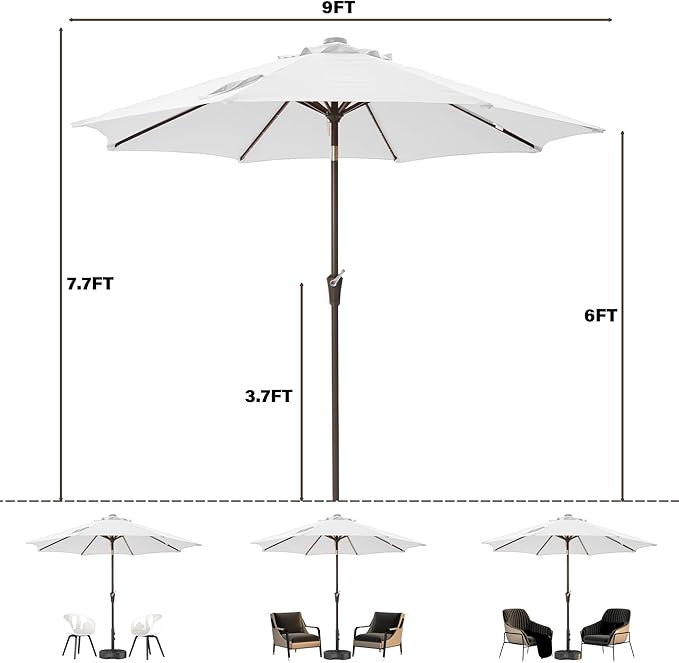 9FT Solar-Powered LED Patio Umbrella with Tilt Crank,Outdoor Market Umbrella with 32 Lights,Sunshade for Deck, Garden and Pool