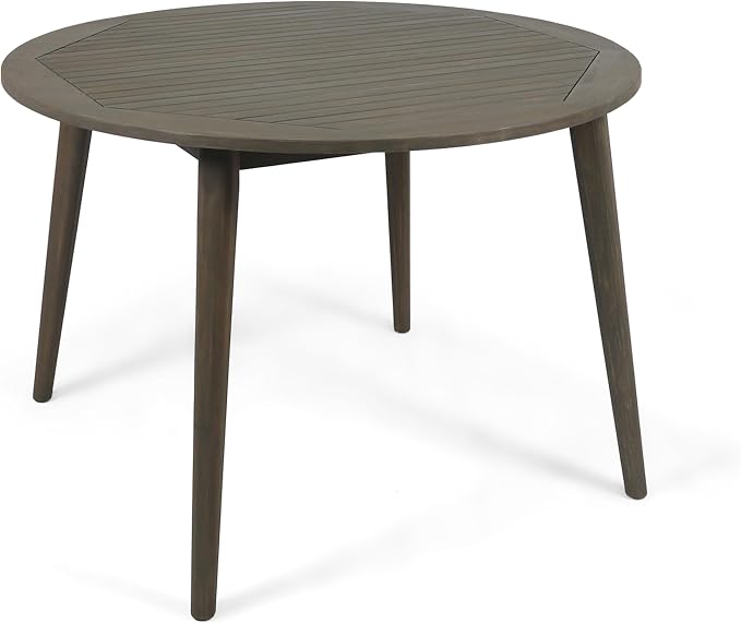 Merax Outdoor Patio Furniture Acacia Wood Round Dining Table, Water Resistant Finish Modern for Garden Kitchen Room, Grey