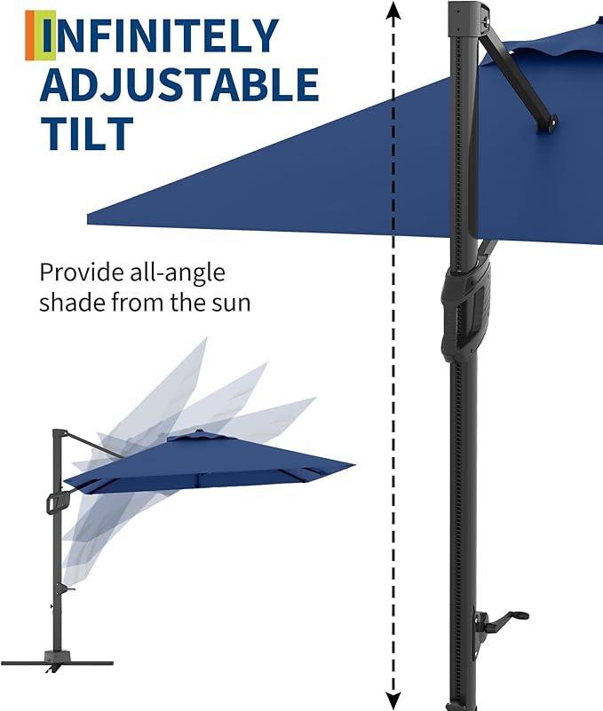 Garvee 10' x 10' Heavy Duty Square Cantilever Umbrella, Aluminum Offset Outdoor Patio Umbrella with 360-Degree Rotation for Backyard, Deck, Pool