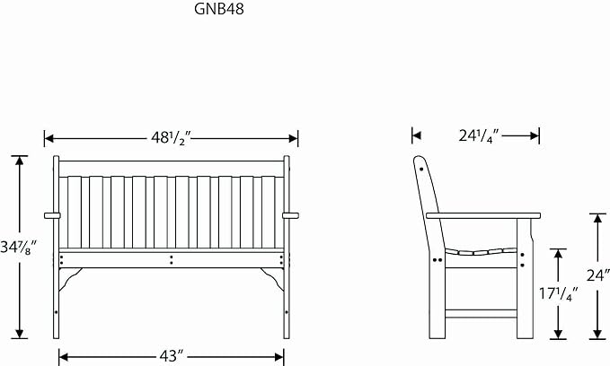 POLYWOOD GNB48BL Vineyard 48" Bench, Black & SBT18BL South Beach 18" Outdoor Side Table, Black