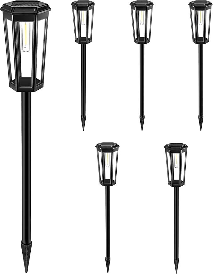 Solar Pathway Lights Outdoor, 6 Pack Garden Lights Solar Powered Waterproof IP65, 2 Modes Auto On/Off Pathway Lights Solar Powered Outdoor Landscape Lighting Yard Lights Walkway, Outside