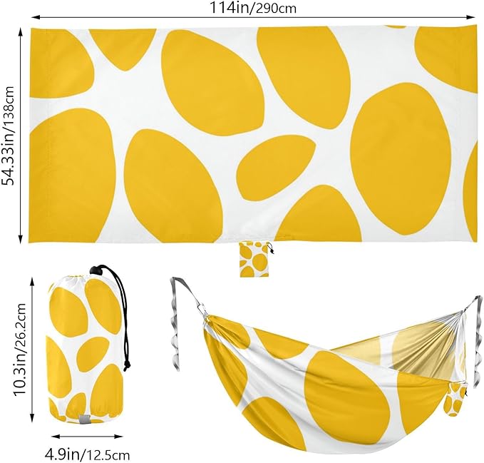 Yellow Spots on White Background 330lb Capacity Camping Hammocks with Hanging Rope Fabric Hammock for Patio Backyard Lounge Base hamaca con Base para adultos
