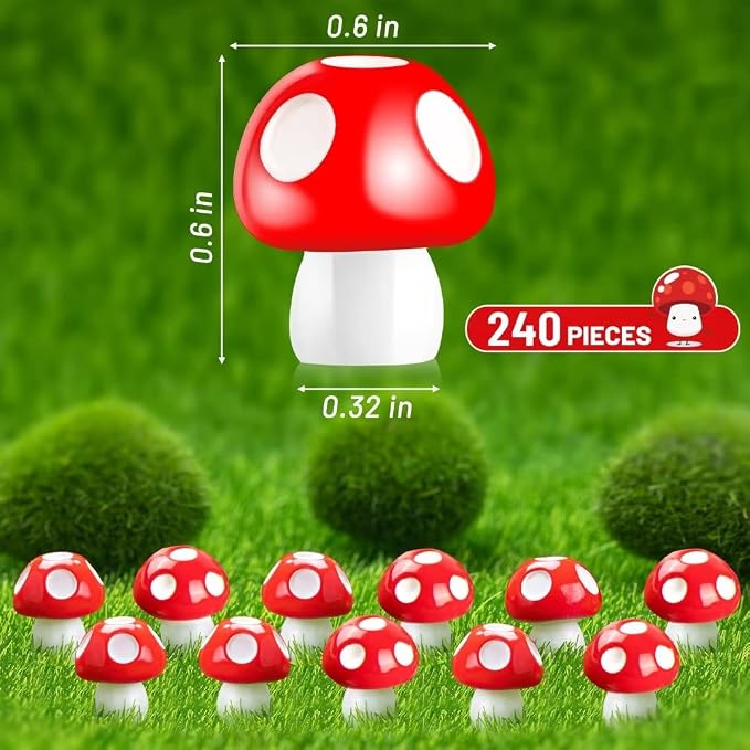 240 pcs Mini Resin Mushrooms Craft Figurines | Tiny Mushrooms, Fairy Garden Decor, Fake Mushroom Miniatures Statue, Mushroom Cake Topper