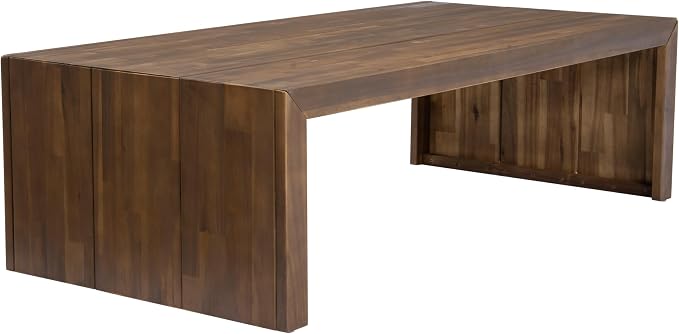 Outdoor Patio Sofa Set 3-Seater Acacia Wood Conversation Set with Cushions & Coffee Table Garden Backyard Balcony Poolside (Beige,Mocha5)
