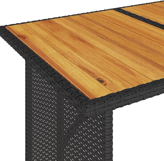 Modern Outdoor Dining Table with Tempered Glass Top and Black Acacia Wood Frame on Powder Coated Steel Base for Patio Garden, 43.3 Inch Long 26.8 Inch Wide
