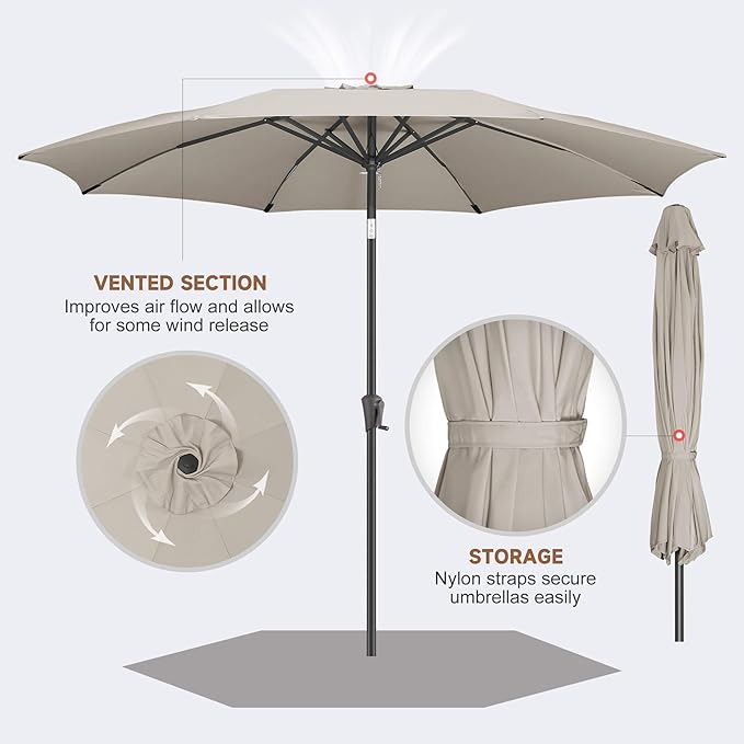 11FT Outdoor Patio Umbrella - Table Umbrella Waterproof UV Protection, Sombrillas de Patio with Push Button Tilt, Sun Umbrella for Pool, Porch, Garden, Deck, Backyard (Taupe)
