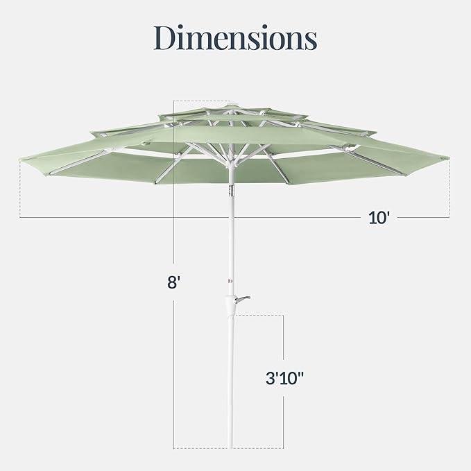 Best Choice Products 10ft 3-Tier Patio Umbrella White Pole, Outdoor Market Umbrella with Push Button Tilt and Crank Lift, Steel Pole Umbrella for Backyard Patio Pool Outdoor Shade