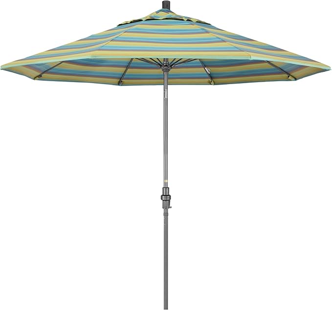 California Umbrella 9' Rd. Crank Lift, Collar Tilt, Aluminum Pole, Fiberglass Rib Patio Umbrella, Hammertone Grey Finish