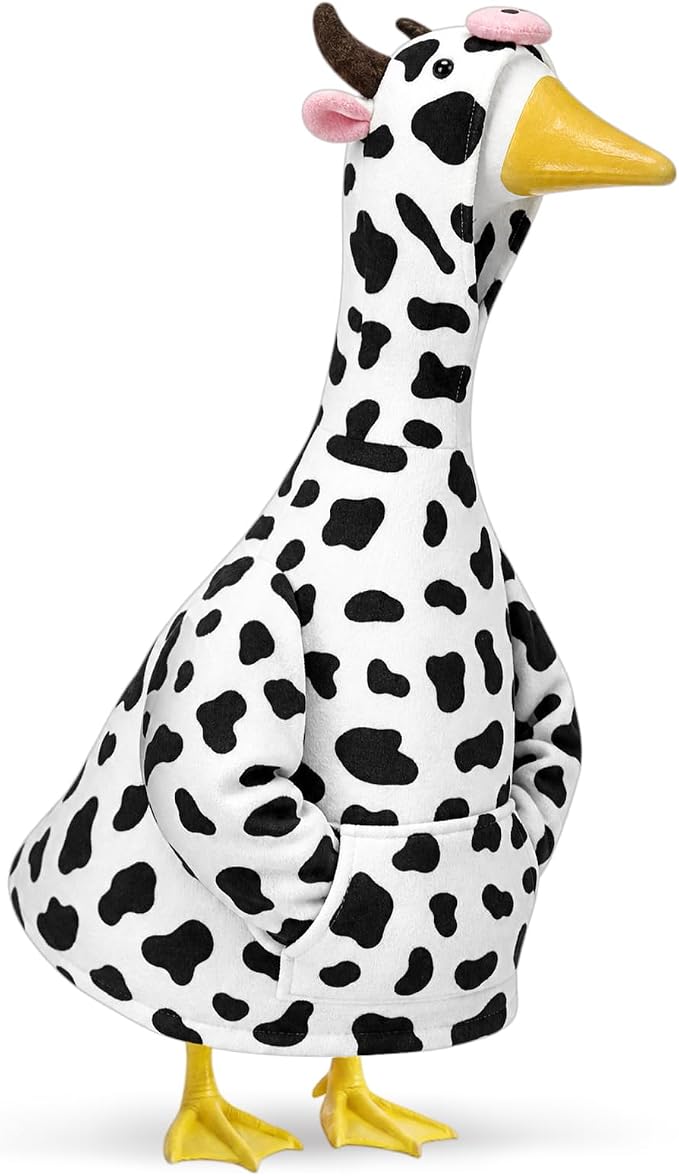 Cow Porch Goose Outfit for 23" Cement Plastic Goose Clothes Cow Costume with Horns for 23" Geese Statue Decoration Patio Yard Garden Lawn Outdoor Decors