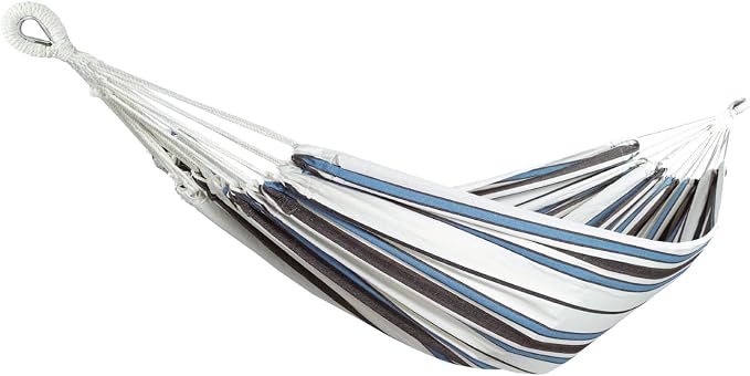 Bliss Hammocks 60" W Double Outdoor Hammock with Hand-Woven Rope Loops & Tree Straps, Patio, Durable, Cotton/Polyester, 265 Lbs Capacity, Sunday Volleyball Stripe