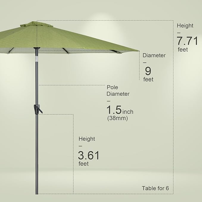 Tempera Patio Market Outdoor Table Umbrella with Push Button Tilt and Crank, Large Sun Umbrella with Sturdy Pole & Fade Resistant Canopy, Easy to Set