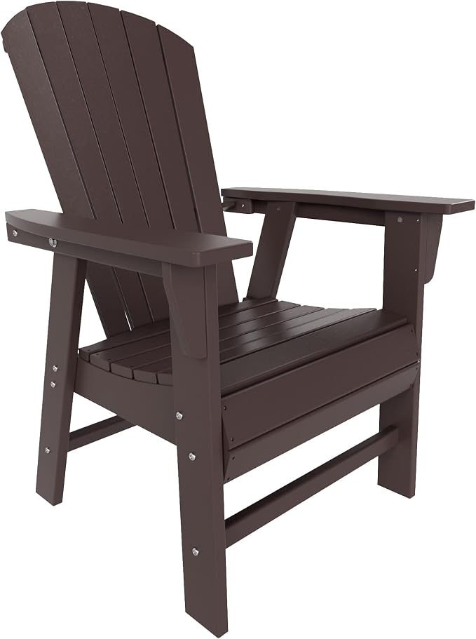 WestinTrends Dylan Adirondack Outdoor Dining Set for 6, All Weather Poly Lumber Patio Table and Chairs Set of 6, 71" Trestle Outdoor Table and Seashell Adirondack Dining Chair, Dark Brown