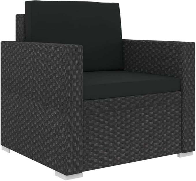 6 Piece Patio Lounge Set with Cushions, Patio Conversation Set Porch Furniture Set Outdoor Sofa Sets Sectional Sofa for Piazza Garden Negotiation Area Poolside Poly Rattan Black