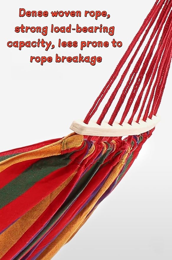 Rainbow Striped Double Hammock, Extra Large Cotton Canvas Outdoor Hammock for 1–2 People, Heavy Duty with Reinforced Hooks, Portable for Backyard, Garden, Camping, Indoor Outdoor Use (17.3 * 8.7)