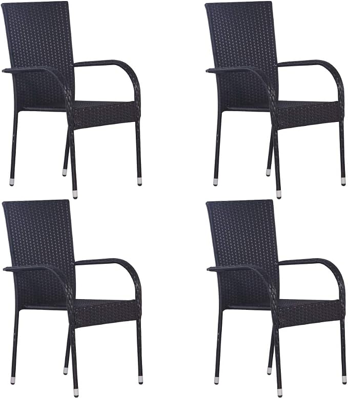 5 Piece Patio Dining Set, Outdoor Wicker Table and 4 Stackable Chairs, Weather-Resistant Poly Rattan Furniture for Garden, Backyard, and Poolside, 63 Inch Table