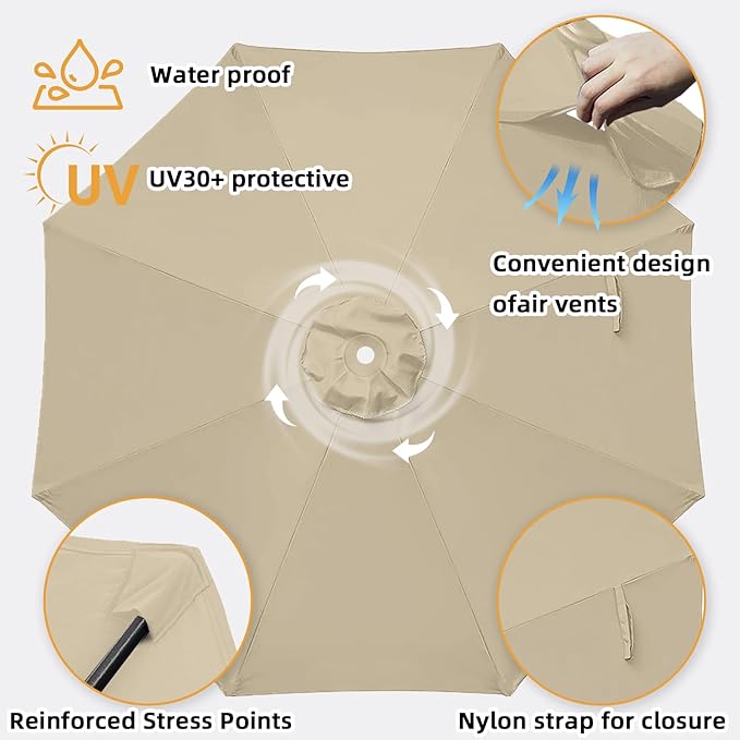 Patio Umbrella Replacement Canopy Only,Outdoor Table Market Yard Umbrella Top for Outdoor Umbrella Canopy