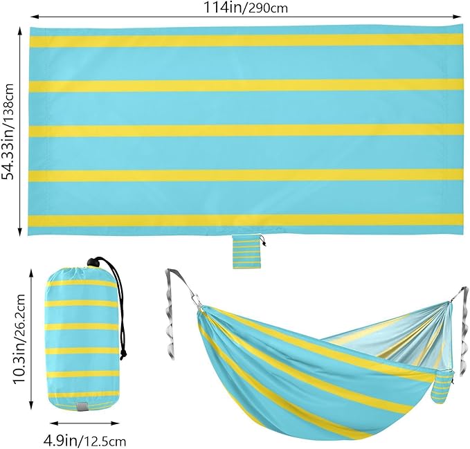 Blue-Yellow Horizontal Stripes 330lb Capacity Camping Hammocks with Portabl Carry Bag Hanging Hammock for Indoor Outdoor Patio hamaca para Patio Exterior