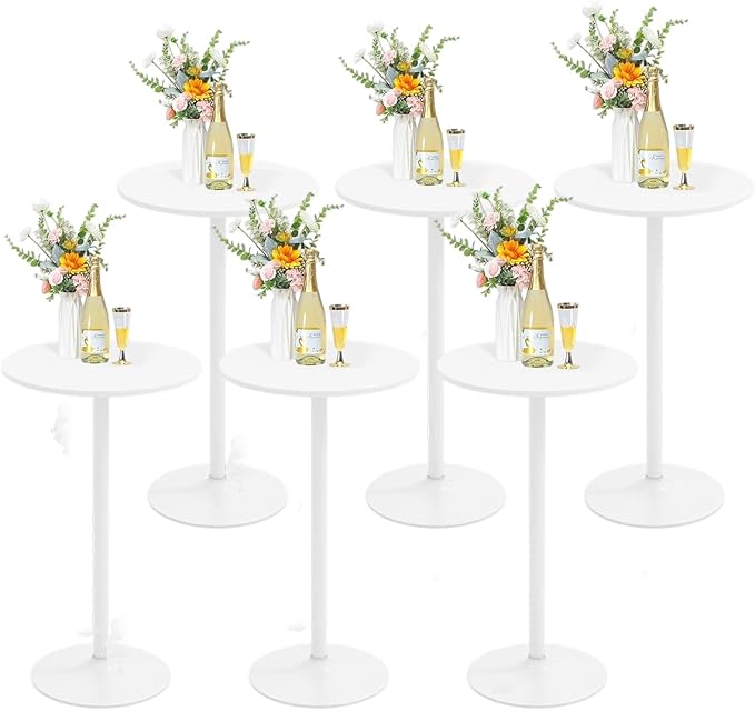 ERGOMASTER Cocktail Table,Two-in-one Modern Style Standing Circular Bar Table 40"/22" Two Convertible Height Suitable for Dining Room, Restaurant, Kitchen (6, White)