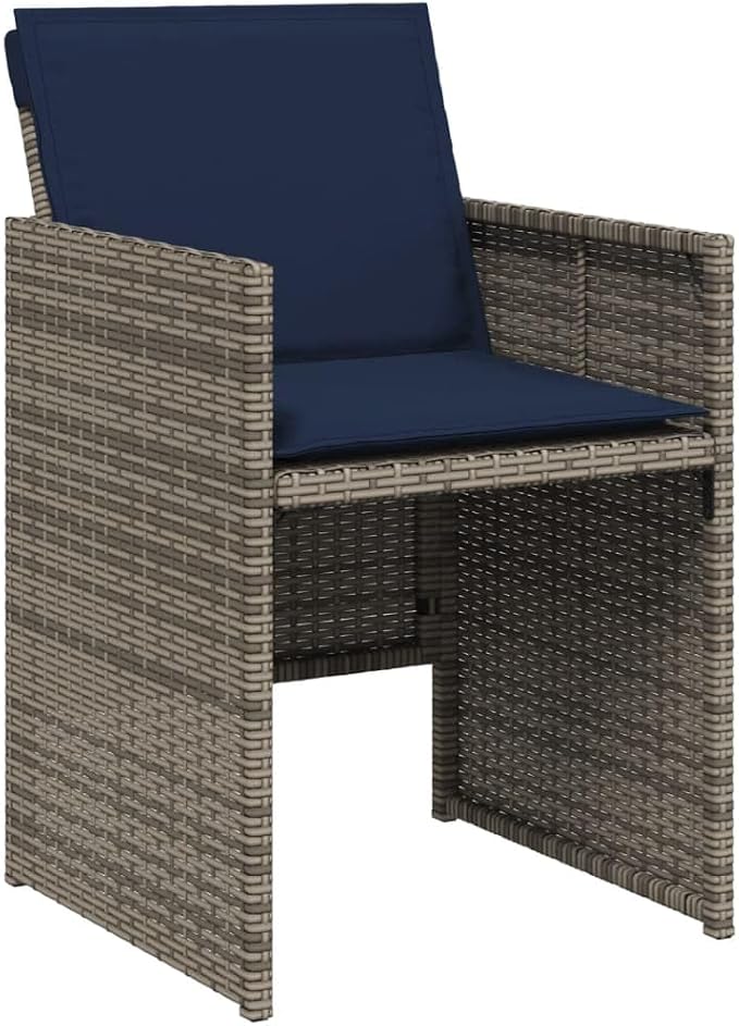 11 Piece Garden Dining Set with Cushions Grey Poly Rattan Outdoor Patio Furniture Table Chairs Stools Tempered Glass UV Resistant Foldable Storage 110 kg