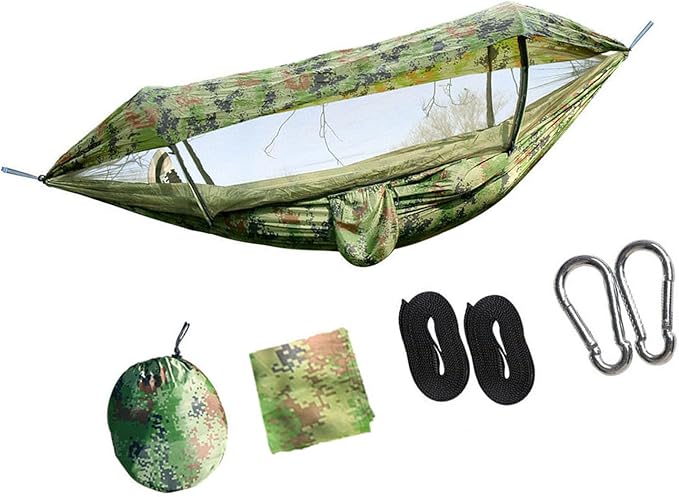 Camping Hammock with Canopy Anti Roll Widened 300kg Capacity Tree Hammock for Backyard Lounging Backpacking Open Air Activities