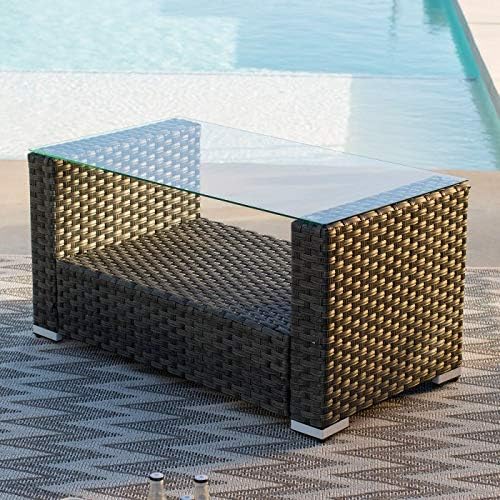 Jeco W00607 Nefeli Resin Wicker 4 Piece Patio Conversation Set with 3" Cushions, Grey