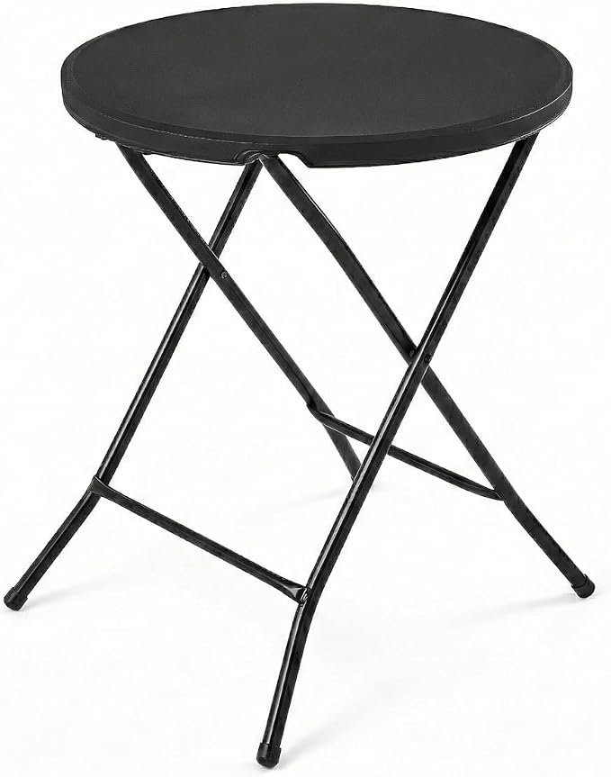 24 Inch Round Folding Bistro Table, Black Indoor/Outdoor Portable Patio Table, 29" Height, Fold-Flat Metal Legs, Small Space Accent Table for Balcony, Porch, Dorm, Apartment