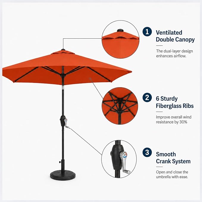 7.5ft Patio Umbrella, Outdoor Table Market Umbrella with Smooth Crank Lift, 6 Windproof Fiberglass Ribs, UPF50+ UV Protection for Deck, Pool, Garden and Backyard