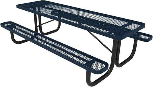 COATEDOUTDOORFURNITURE Heavy-Duty Portable Outdoor Picnic Table, Thermoplastic Coated Expanded Metal Commercial-Grade Patio Dining Furniture Made in America (8ft Rectangular, Dark Blue)