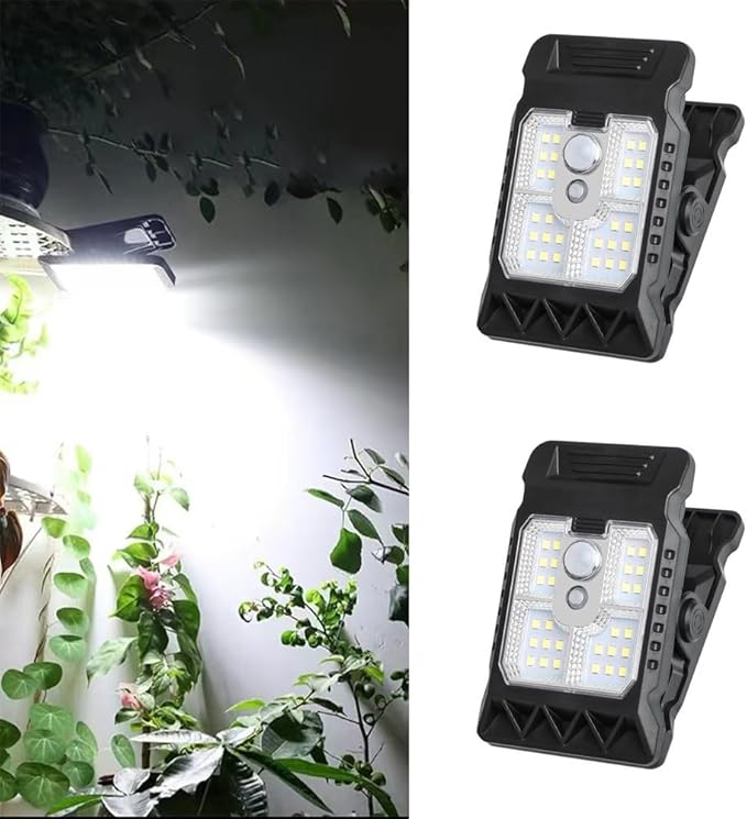 2 Pack LED Outdoor Solar Mini Clip Lights, Portable Lighting with Motion Sensor, Waterproof Solar Powered Courtyard Decorative Light,3 Modes Path Lamp.