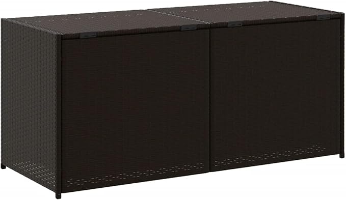 Gecheer Garden Storage Box 283L – Brown Poly Rattan Outdoor Deck Box with Water-Resistant Bag, Gas Spring Lid, Steel Frame, 120 x 50 x 56 cm