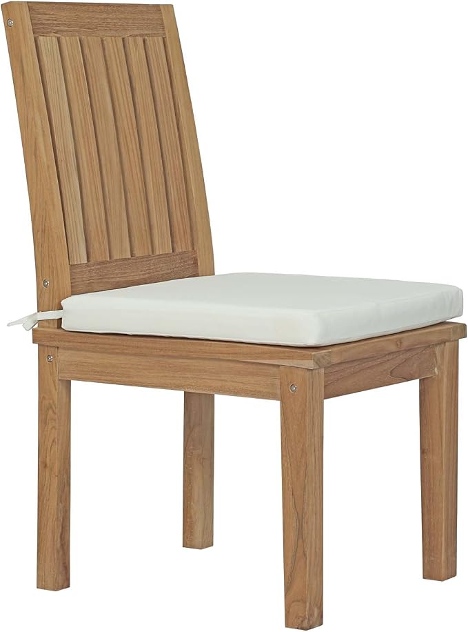 Modway EEI-3315-NAT-WHI-SET Marina 9 Piece Patio Teak Outdoor Dining Set in Natural White, Eight Side Chair/One Table,