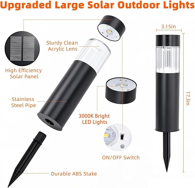 Sublume Solar Pathway Lights Outdoor, 4 Pack Large Metal Stainless Steel Solar Garden Lights, 3000K Brighter Outdoor Solar LED Lights for Yard, Path, Walkway, Driveway, Sidewalk, Landscape Lighting
