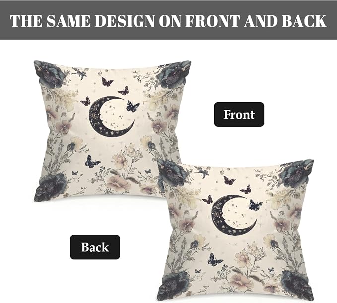20x20 Inch Outdoor Pillow Covers Set of 2 Waterproof Throw Pillow Covers Decorative Couch Cushion Covers Boho Moon Floral Square Pillowcases Protectors for Patio Garden Sofa