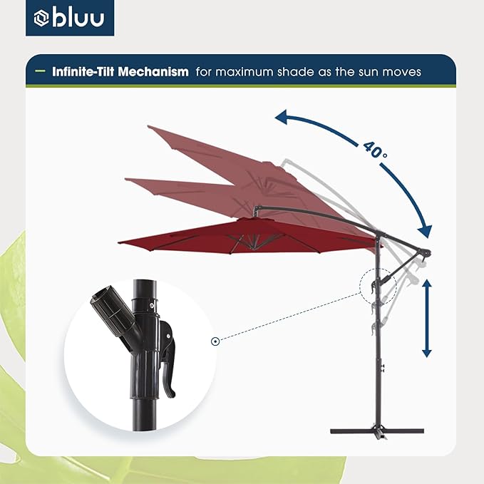 WUFF Bluu 10ft Patio Offset Umbrella Cantilever Umbrella Hanging Market Umbrella