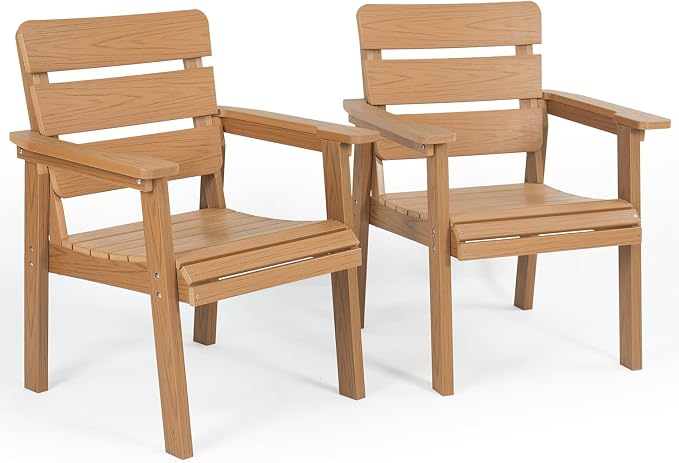 Outdoor Patio Dining Chair Set of 2, All-Weather Patio Chairs with Armrests, Ergonomic Design, Ideal for Garden, Poolside, Backyard, Deck, Teak