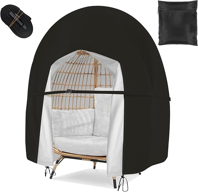 Double Egg Chair Cover Waterproof Patio Hanging Extra Large Zipper Heavy Duty Swing Outdoor Wicker Furniture Person Egg Chair Covers Windproof Anti-UV Dustproof 91x80 Inch Black