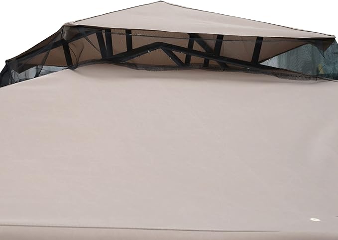 Outsunny 9.6' x 9.6' Patio Gazebo, Outdoor Canopy Shelter with 2-Tier Roof and Netting, Steel Frame for Garden, Lawn, Backyard, and Deck, Taupe